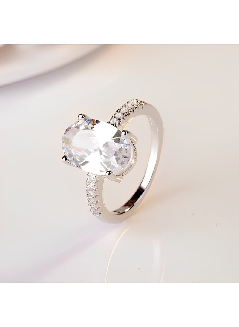 REOCLE Women's Zircon Ring Classic Promise Ring Silver Engagement Ring Oval Cut Solitaire Cubic Zirconia Wedding Promise Rings for Wedding & Marriage Anniversary  - Image 4