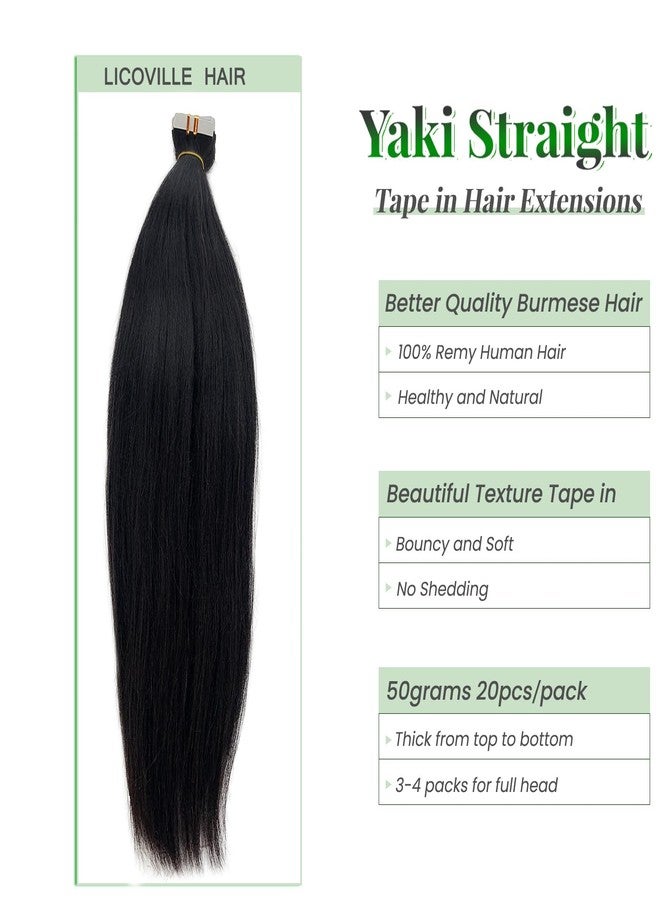 Licoville Tape in Hair Extensions Human Hair Yaki Straight Real Human Hair Tape ins for Black Women 12 Inch Yaki Tape in Remy Hair Extensions Natural Color 50grams 20pcs - Image 2
