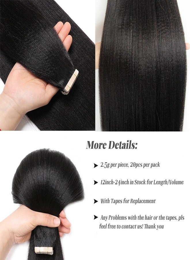 Licoville Tape in Hair Extensions Human Hair Yaki Straight Real Human Hair Tape ins for Black Women 12 Inch Yaki Tape in Remy Hair Extensions Natural Color 50grams 20pcs - Image 4