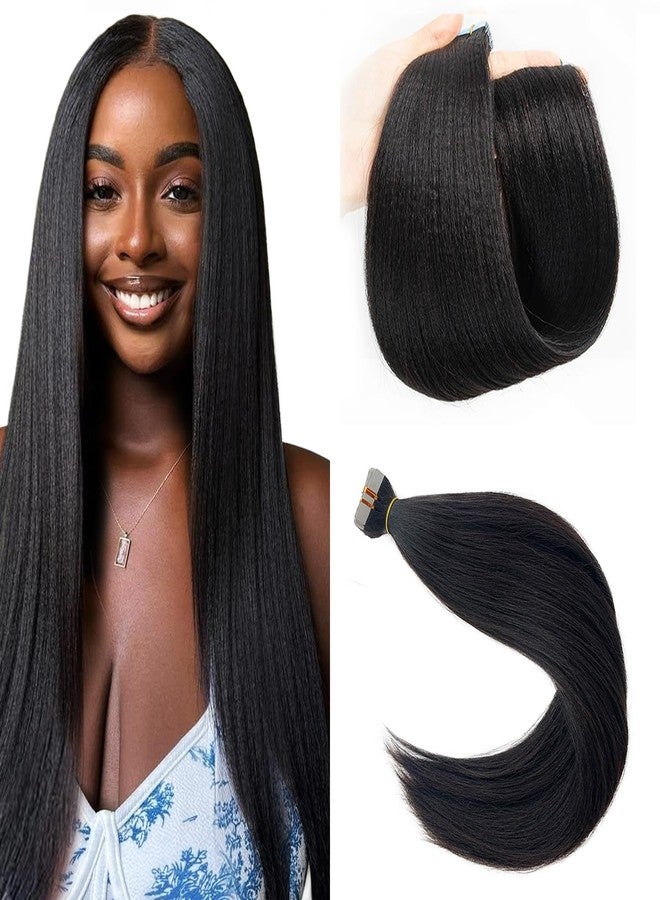 Licoville Tape in Hair Extensions Human Hair Yaki Straight Real Human Hair Tape ins for Black Women 12 Inch Yaki Tape in Remy Hair Extensions Natural Color 50grams 20pcs - Image 1