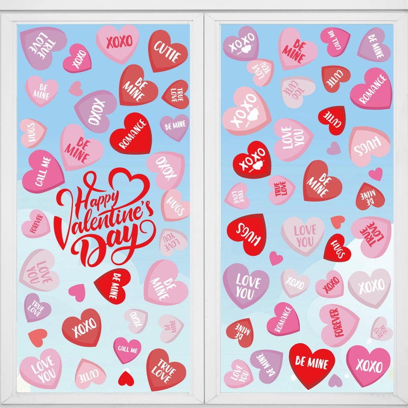 FUULOXE 6 Sheets Valentine's Day Window Clings, Romantic Love Heart Stickers for Home, Office, School Party Glass Decoration - Image 1