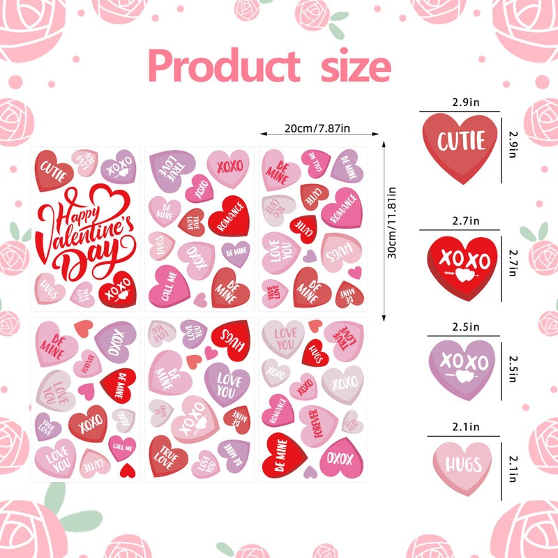 FUULOXE 6 Sheets Valentine's Day Window Clings, Romantic Love Heart Stickers for Home, Office, School Party Glass Decoration - Image 2