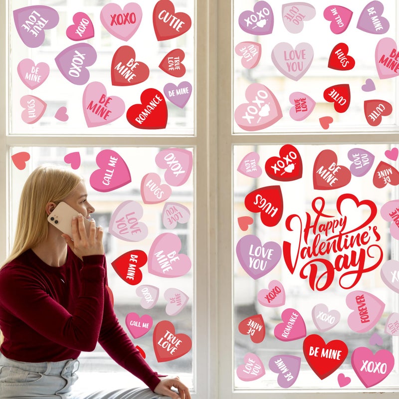FUULOXE 6 Sheets Valentine's Day Window Clings, Romantic Love Heart Stickers for Home, Office, School Party Glass Decoration - Image 5