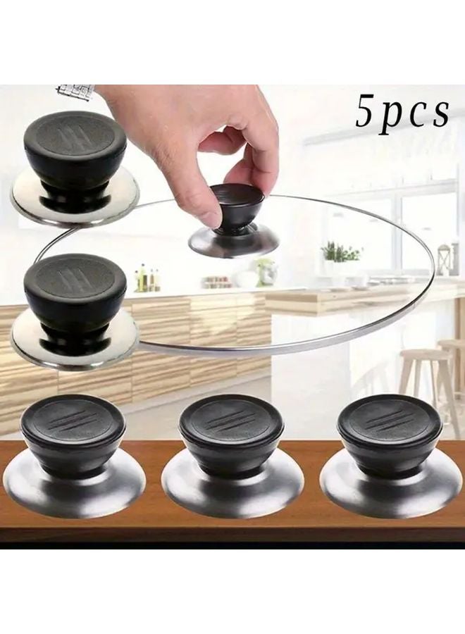5pcs Black Universal Pot Lid Knobs Heat Resistant Plastic Replacement Handles - Image 1