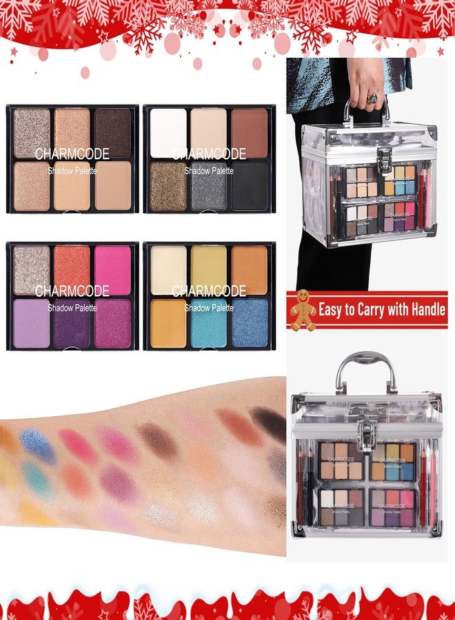 CHARMCODE Makeup Kit for Women Full Kit - Eyeshadow Palette, Lipsticks, Lipgloss, Blushes, Contour, Highlighters, Makeup Pencil, False Eyelashes, Re-usable Train Case Gift Set for Teen Girls Starters Pros - Image 4