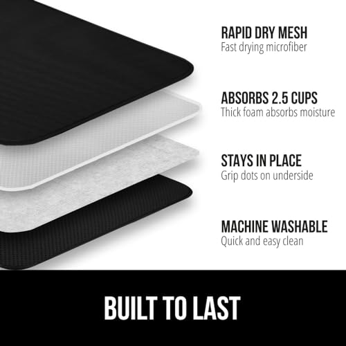 GORILLA GRIP Ultra Water Absorbent Microfiber Dish Drying Mat, Quick Dry Thick Mesh, Slip Resistant Pad for Sink Dishes or Under Rack, Kitchen Counter Accessories, 16x18, Machine Wash Mats, Black - Image 2