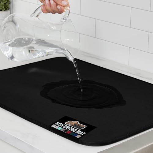 GORILLA GRIP Ultra Water Absorbent Microfiber Dish Drying Mat, Quick Dry Thick Mesh, Slip Resistant Pad for Sink Dishes or Under Rack, Kitchen Counter Accessories, 16x18, Machine Wash Mats, Black - Image 1
