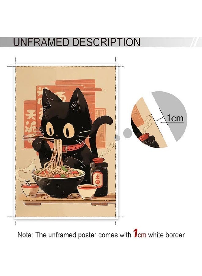 EMODA noskisy Vintage Japanese Black Cat Eat Noodle Posters Tokyo Ukiyoe Cute Cats Canvas Wall Art Period Ramen Noodles Prints Painting For Kitchen Home Bedroom Dorm Wall Decor 8x12in Unframed - Image 2