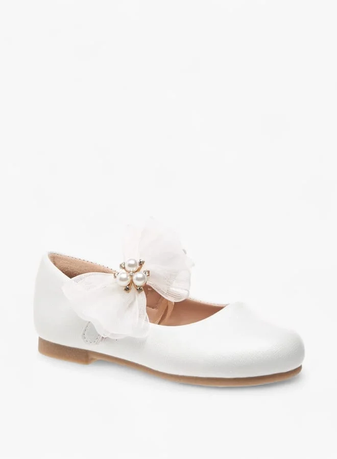 JUNIORS Girls Floral Bow Accent Ballerina Shoes With Hook And Loop Closure Ramadan Collection