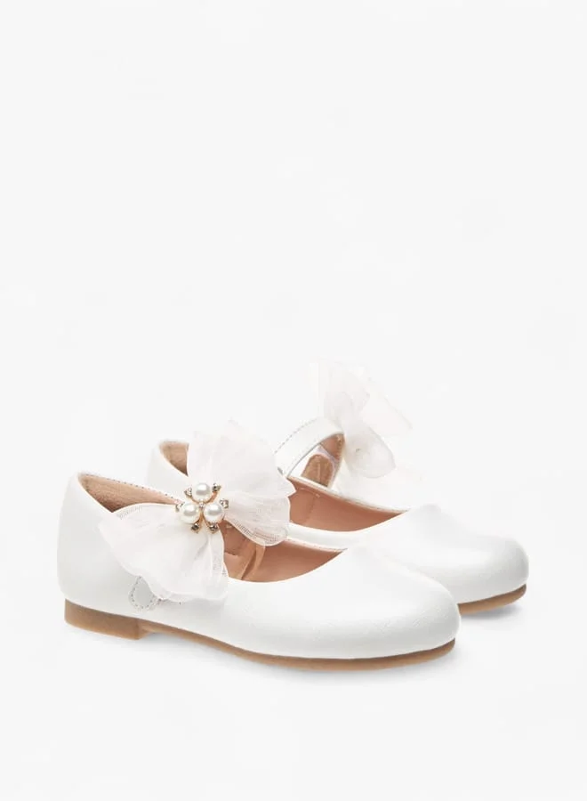 JUNIORS Girls Floral Bow Accent Ballerina Shoes With Hook And Loop Closure Ramadan Collection