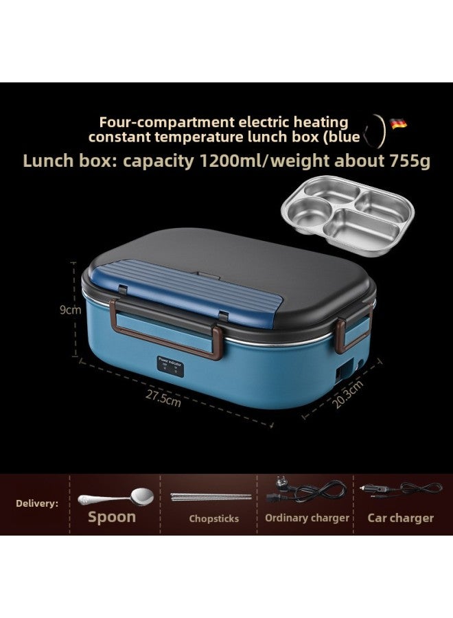 Electric Lunch Box Water Injection-free Heating Plug-in Electric Car Insulation Large Capacity Food Separated Hot Lunch Box-Specifications:(Blue) Electric Lunch Box Four Grids * With Spoon  - Image 1