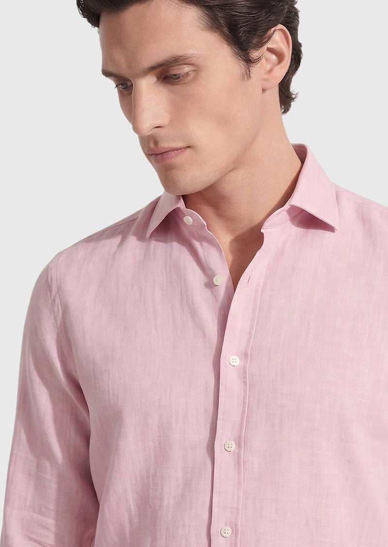 RAMSEY Pink Plain Casual Fit Long Weaving Casual 100% Cotton Shirt - Image 4
