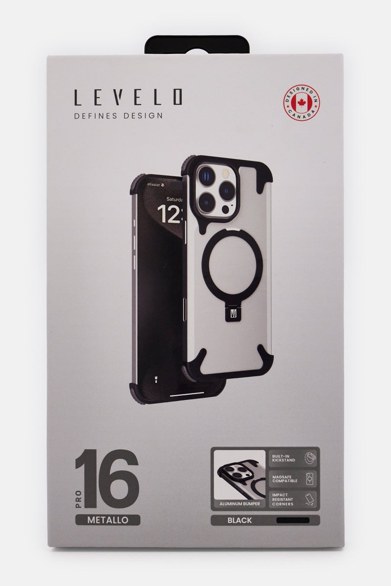 LEVELO iPhone 16 Pro Metallo Aluminum Bumper Case, Black - Image 2