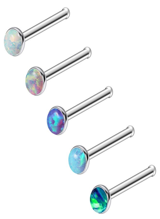 Ruifan ASTM F136 Titanium Nose Rings 20G Jeweled Mix Color Round Opal Nose Studs Ring Straight Bone Hypoallergenic Body Piercing Jewelry for Women 1.5mm 5PCS - Image 1