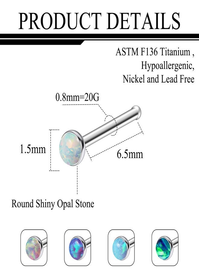 Ruifan ASTM F136 Titanium Nose Rings 20G Jeweled Mix Color Round Opal Nose Studs Ring Straight Bone Hypoallergenic Body Piercing Jewelry for Women 1.5mm 5PCS - Image 2