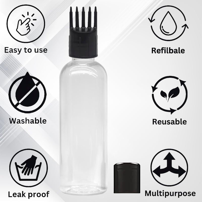 JOYUS Hair Root Applicator Bottle For Applying Hair Oil Shampoo and Medicine, Oil Applicator Bottle For Scalp and Body, 100ml Applicator Hair Root Bottle, Transparent Bottle, Black Cap, Pack of 3 - Image 4
