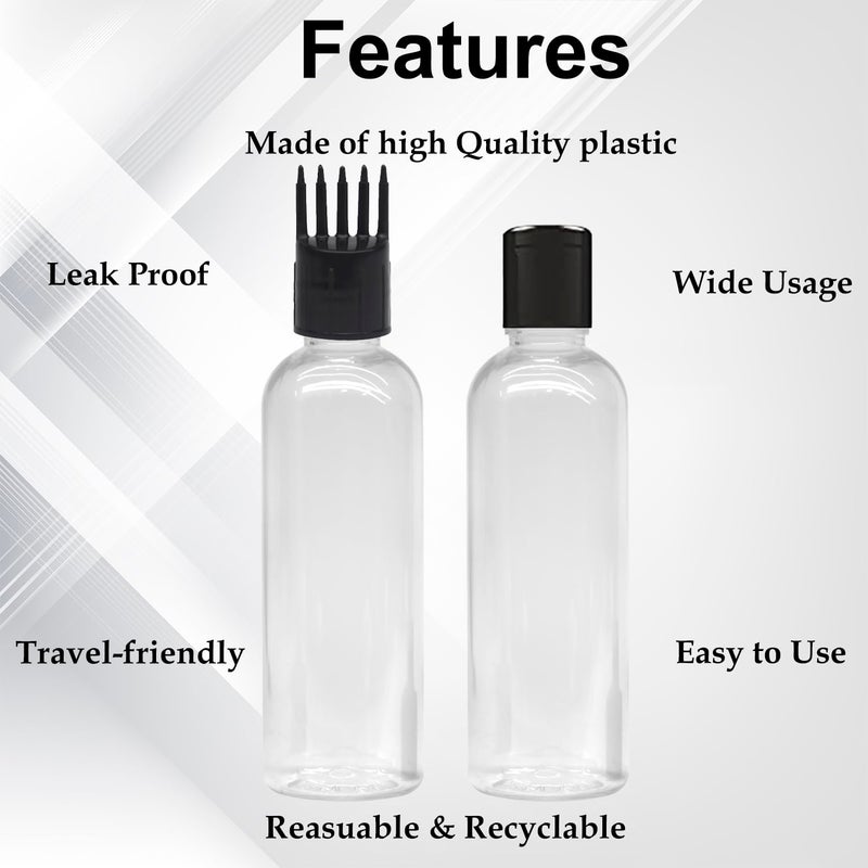 JOYUS Hair Root Applicator Bottle For Applying Hair Oil Shampoo and Medicine, Oil Applicator Bottle For Scalp and Body, 100ml Applicator Hair Root Bottle, Transparent Bottle, Black Cap, Pack of 3 - Image 3