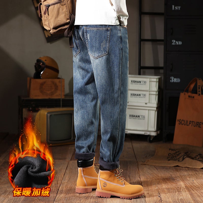 381 | Plus size men''s winter New fleece-lined jeans men''s loose thick warm all-match harem skinny trousers - Image 5
