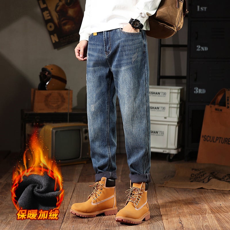 381 | Plus size men''s winter New fleece-lined jeans men''s loose thick warm all-match harem skinny trousers - Image 4