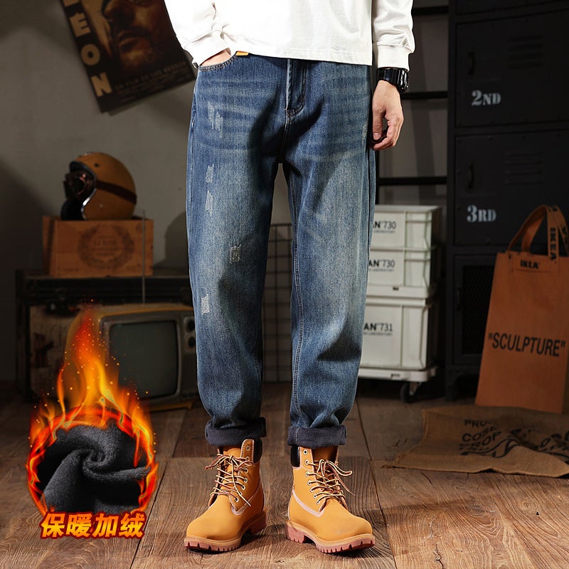 381 | Plus size men''s winter New fleece-lined jeans men''s loose thick warm all-match harem skinny trousers - Image 3