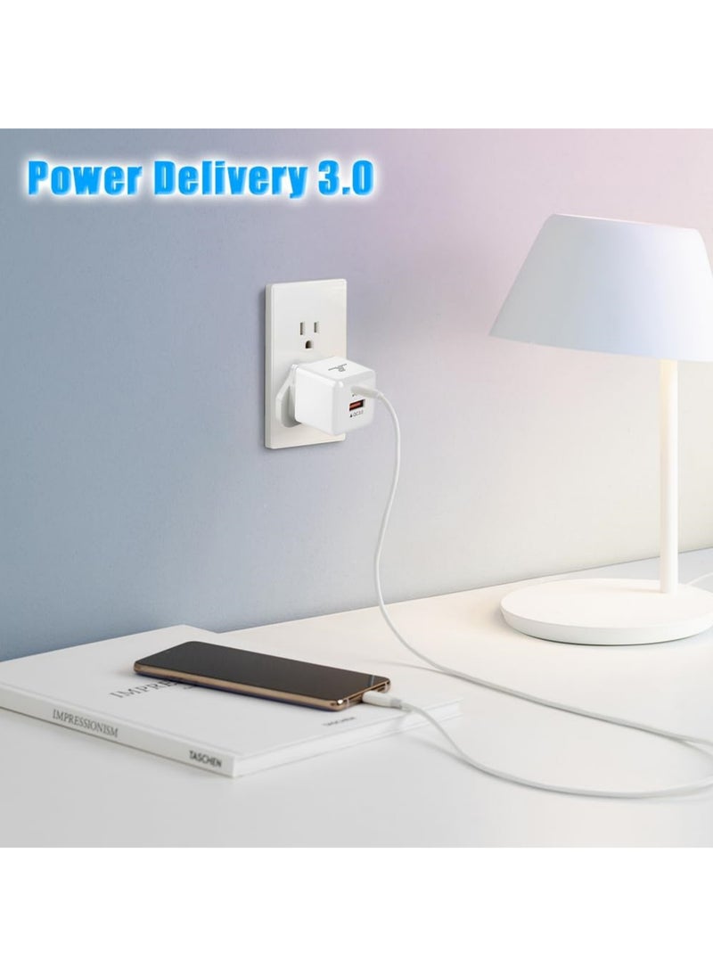 Rock Pow - iphone charger PD 20W Fast Charger 2 Ports QC 3.0 & PD for iPhone 16 15 Fast Charging Type C USB C Charger  iPhone 16 Charger with 2pcs Cable for iPhone 16/16 Plus/16 Pro/16 Pro Max/iPhone 15/15 Pro Max/15 Plus/15 Pro/14/13/12/11/iPad Pro/AirPods Samsung Galaxy S24, S23, S22, S21, S20, Z Fold, Z Flip,Travel Power Adapter also for Huawei/Xiaomi, etc - Image 1