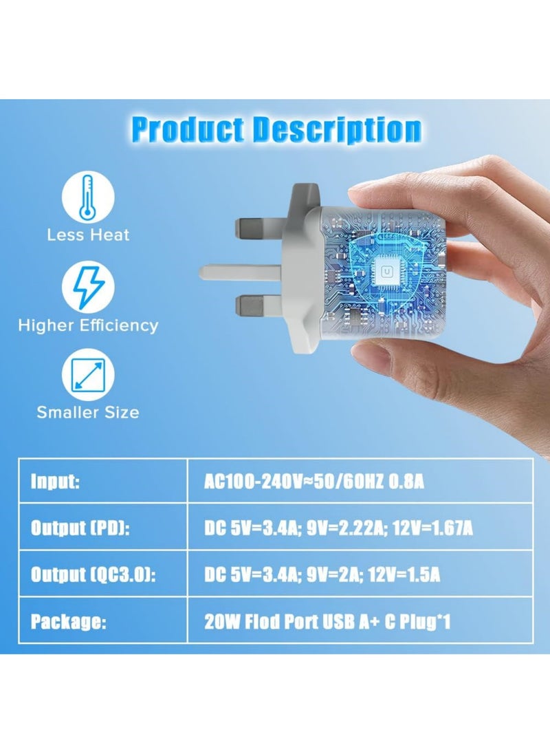 Rock Pow - iphone charger PD 20W Fast Charger 2 Ports QC 3.0 & PD for iPhone 16 15 Fast Charging Type C USB C Charger  iPhone 16 Charger with 2pcs Cable for iPhone 16/16 Plus/16 Pro/16 Pro Max/iPhone 15/15 Pro Max/15 Plus/15 Pro/14/13/12/11/iPad Pro/AirPods Samsung Galaxy S24, S23, S22, S21, S20, Z Fold, Z Flip,Travel Power Adapter also for Huawei/Xiaomi, etc - Image 1