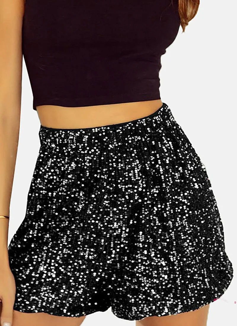 YUNIQEE Black Mid Rise Embellished Slim Fit Shorts