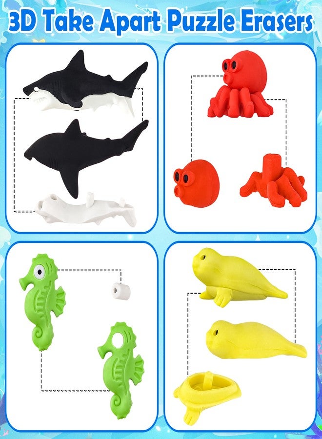 Inn Diary 120pcs Sea Animal Erasers for Kids Desk Pets 3D Take Apart Animal Pencil Erasers for Kids Classroom Prizes, Class Treasure Box,Game Rewards,Party Favors - Image 2