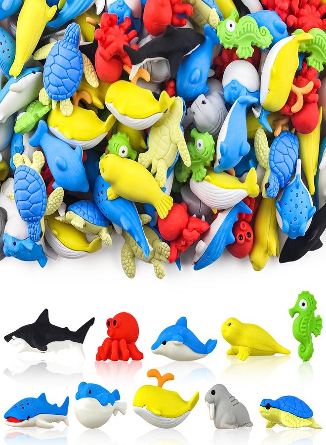 Inn Diary 120pcs Sea Animal Erasers for Kids Desk Pets 3D Take Apart Animal Pencil Erasers for Kids Classroom Prizes, Class Treasure Box,Game Rewards,Party Favors - Image 1