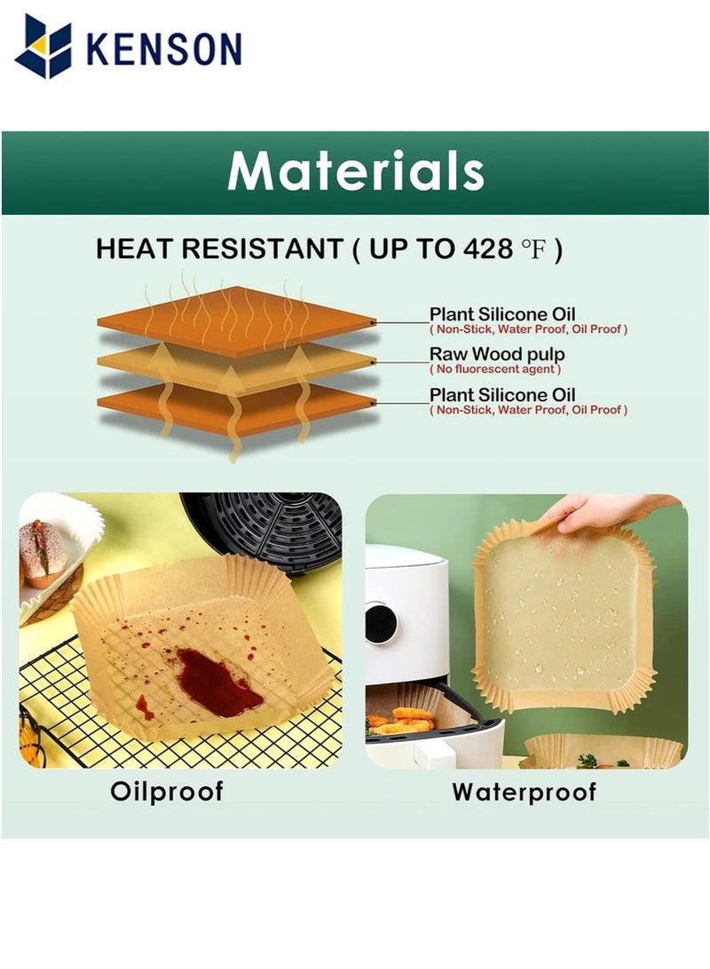 كِينْسُون 100 قطعة من بطانات ورقية للاستخدام مرة واحدة للمقلاة الهوائية مقاس 8 بوصات - وسادات ورقية غير لاصقة ومقاومة للزيت ومقاومة للماء للاستخدام في الأطعمة للشواء والميكروويف والخبز - Image 5