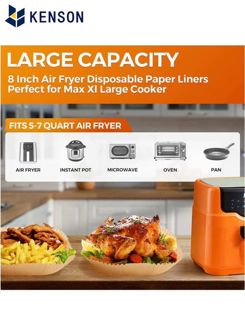 كِينْسُون 100 قطعة من بطانات ورقية للاستخدام مرة واحدة للمقلاة الهوائية مقاس 8 بوصات - وسادات ورقية غير لاصقة ومقاومة للزيت ومقاومة للماء للاستخدام في الأطعمة للشواء والميكروويف والخبز - Image 3