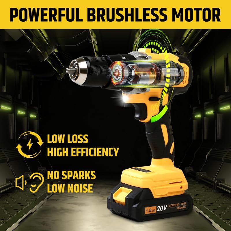 TOMAHAWK® T3626 Brushless Cordless Impact Driver Machine – 13MM Chuck- Multipurpose Hight Torque Drill – Dual Speed Power Drill with Battery & Charger – Cordless with 3 Operation Modes - Image 4