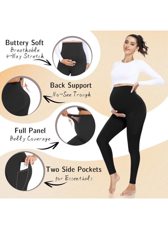 فولسوفت مجموعة من 3 قطع من طماق الأمومة للنساء من FULLSOFT فوق البطن مع جيوب - بنطال يوغا عالي الخصر للحمل، بنطال رياضي للتمرين (L، أسود)  - Image 5