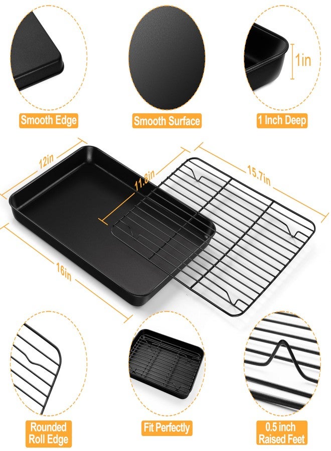 إي-فار مجموعة صواني خبز غير لاصقة من إي-فار مع رفوف، مقاس 16 × 12 × 1 بوصة، صواني خبز مع رفوف تبريد، مقاومة للتشوه ومتينة، غير سامة وسهلة التنظيف (صينيتان + رفان) - Image 2