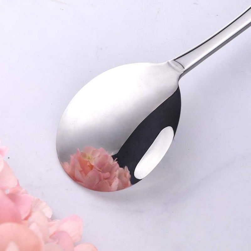 QOBIMOON 18/0 Stainless Steel Bouillon Spoons Shell Pattern 12-Piece Stainless Steel Soup Spoons Round Spoon, Use for Coffee Sugar Dessert Cake Ice Cream Soup Antipasto Cappuccino- 6.4 Inches-Silver - Image 4
