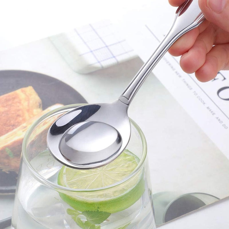 QOBIMOON 18/0 Stainless Steel Bouillon Spoons Shell Pattern 12-Piece Stainless Steel Soup Spoons Round Spoon, Use for Coffee Sugar Dessert Cake Ice Cream Soup Antipasto Cappuccino- 6.4 Inches-Silver - Image 2