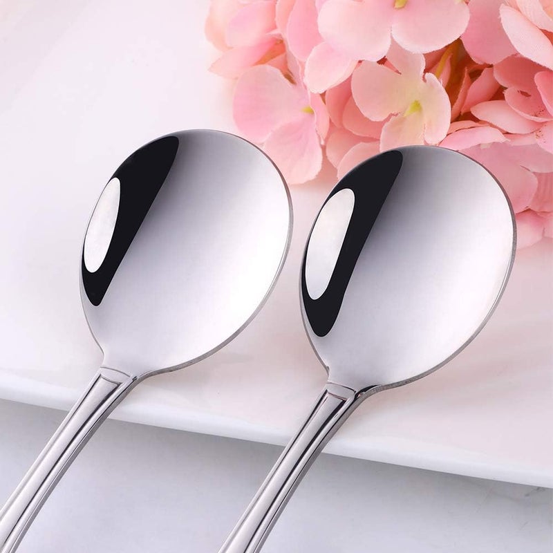 QOBIMOON 18/0 Stainless Steel Bouillon Spoons Shell Pattern 12-Piece Stainless Steel Soup Spoons Round Spoon, Use for Coffee Sugar Dessert Cake Ice Cream Soup Antipasto Cappuccino- 6.4 Inches-Silver - Image 3