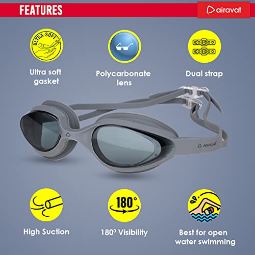Airavat Swimming Kit, 0003 Swimming Set for Men & Women with Swimming Goggles Case, Swim Goggle, Earplugs & Swim Cap, Anti-Fog & Uv Protected, High Elasticated with Silicone Material (Grey) - Image 2
