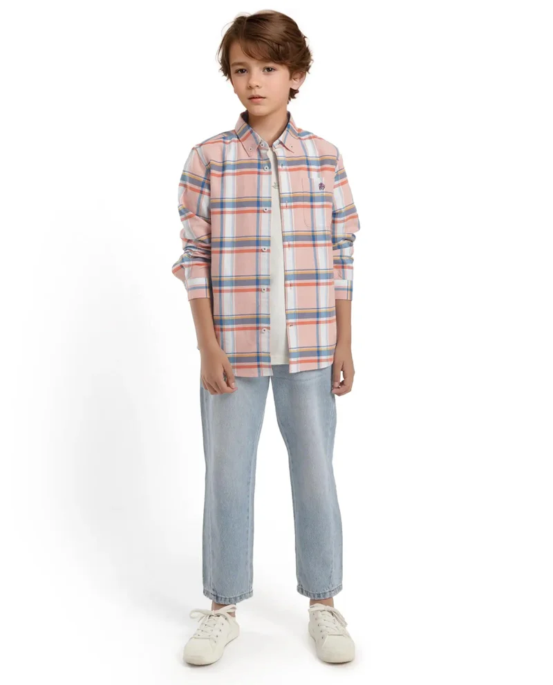 Rare Ones Rare Ones Kids Nes Pink Cotton Full Sleeves Button Down Regular Fit Checked Shirt