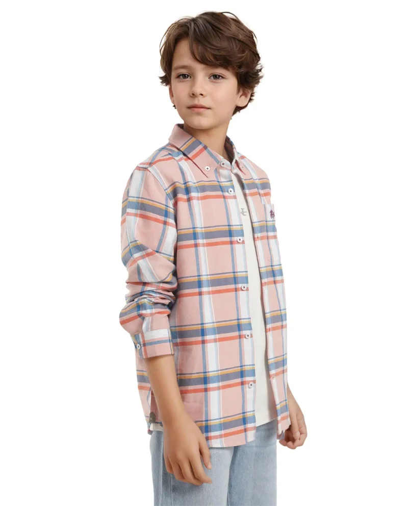 Rare Ones Rare Ones Kids Nes Pink Cotton Full Sleeves Button Down Regular Fit Checked Shirt
