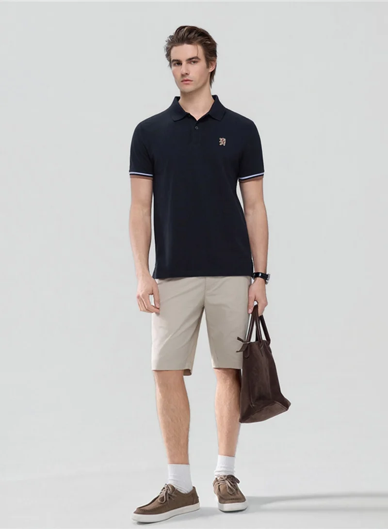 GIORDANO Men’s Cotton Slim Performance Polo with Small Lion Embroidery