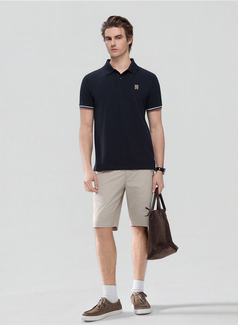 GIORDANO تي شيرت بولو قطن ضيق للرجال مع تطريز أسد صغير - Image 2