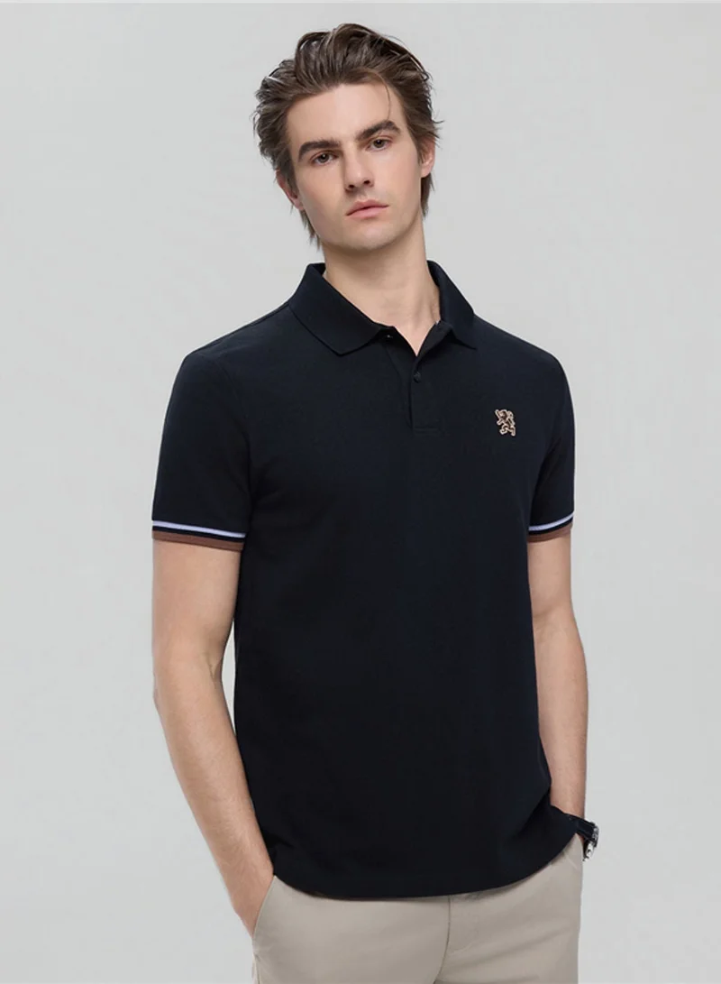 Men’s Cotton Slim Performance Polo with Small Lion Embroidery