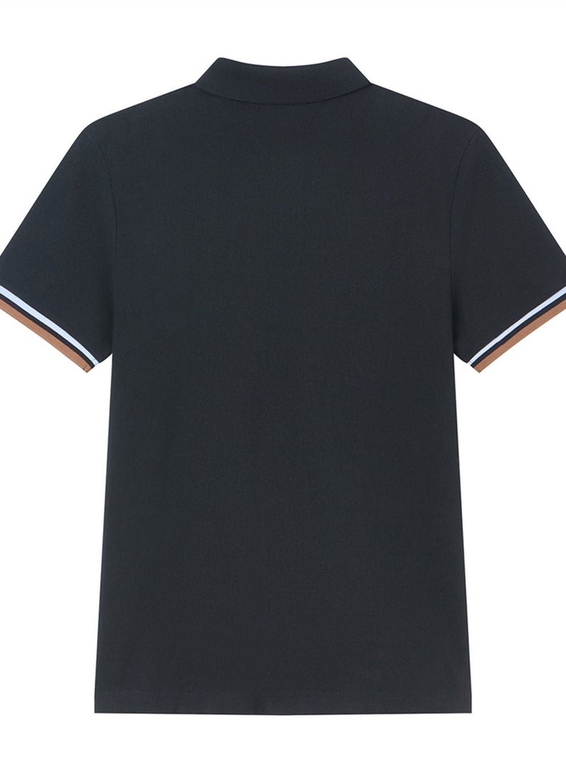 GIORDANO تي شيرت بولو قطن ضيق للرجال مع تطريز أسد صغير - Image 4