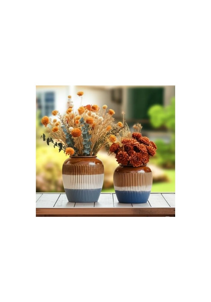 BS B&S Handcrafted Two-Tone Ceramic Flower Vase Set - Image 1