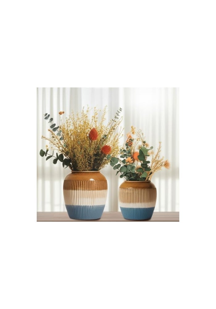 BS B&S Handcrafted Two-Tone Ceramic Flower Vase Set - Image 3