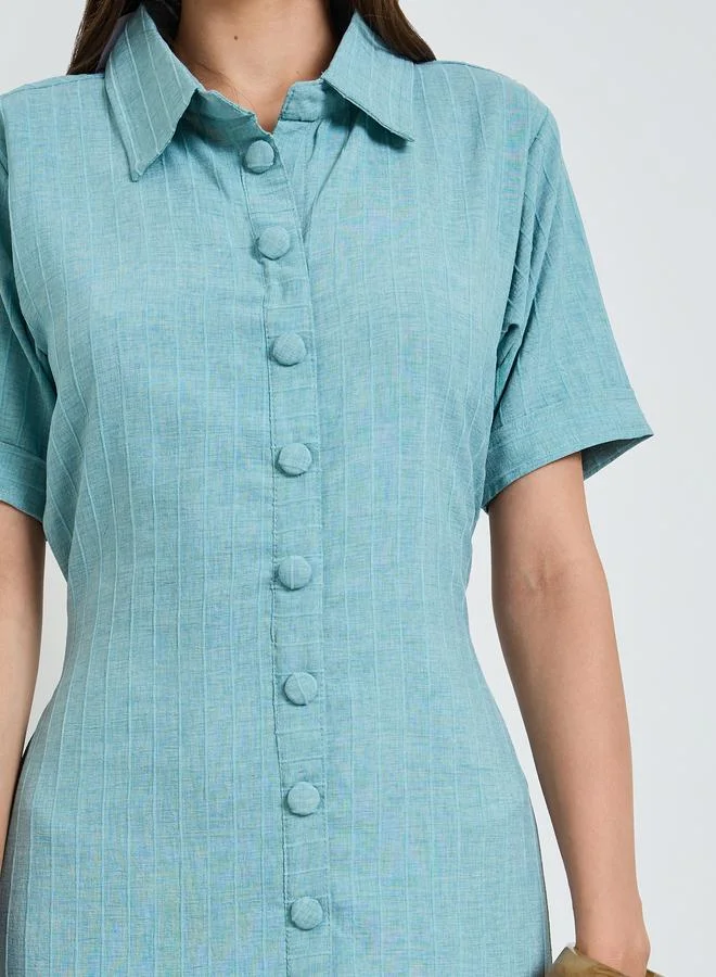 Maxim Creation teal blue Green Front Button Tiered Midi Dress for Women | Best Price UAE