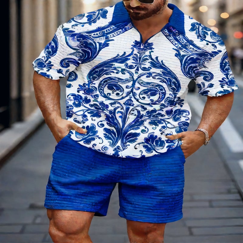 طقم بلوفر رجالي بسحاب ربع وبنطلون شورت - Image 5