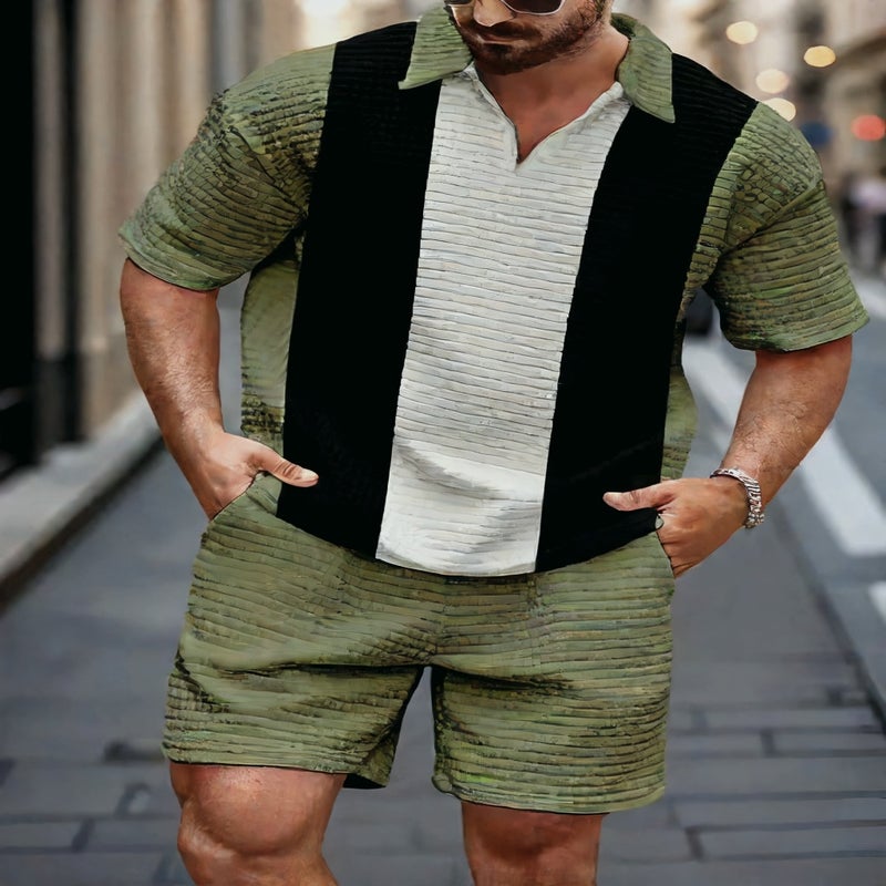 طقم بلوفر رجالي بسحاب ربع وبنطلون شورت - Image 4