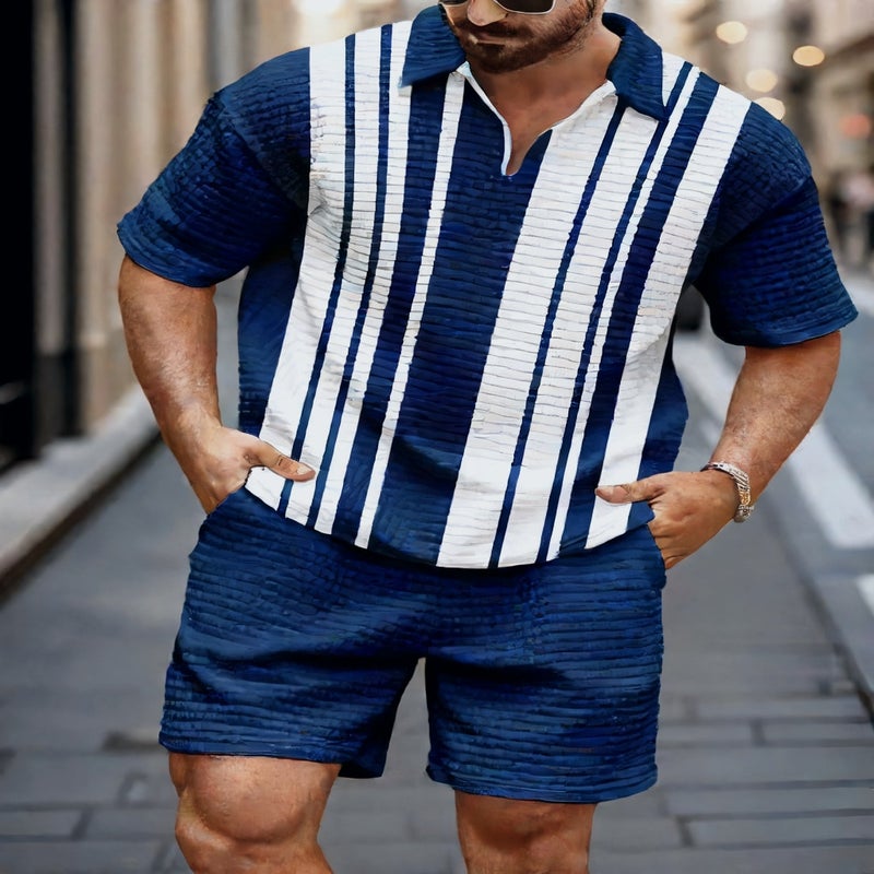 طقم بلوفر رجالي بسحاب ربع وبنطلون شورت - Image 3